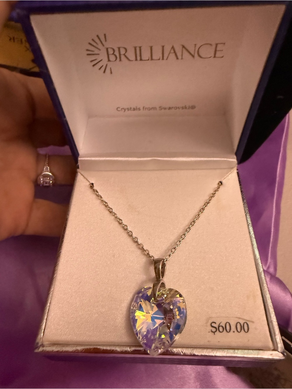 Haus of Brilliance Iridescent Blue-Purple Heart Crystal Necklace